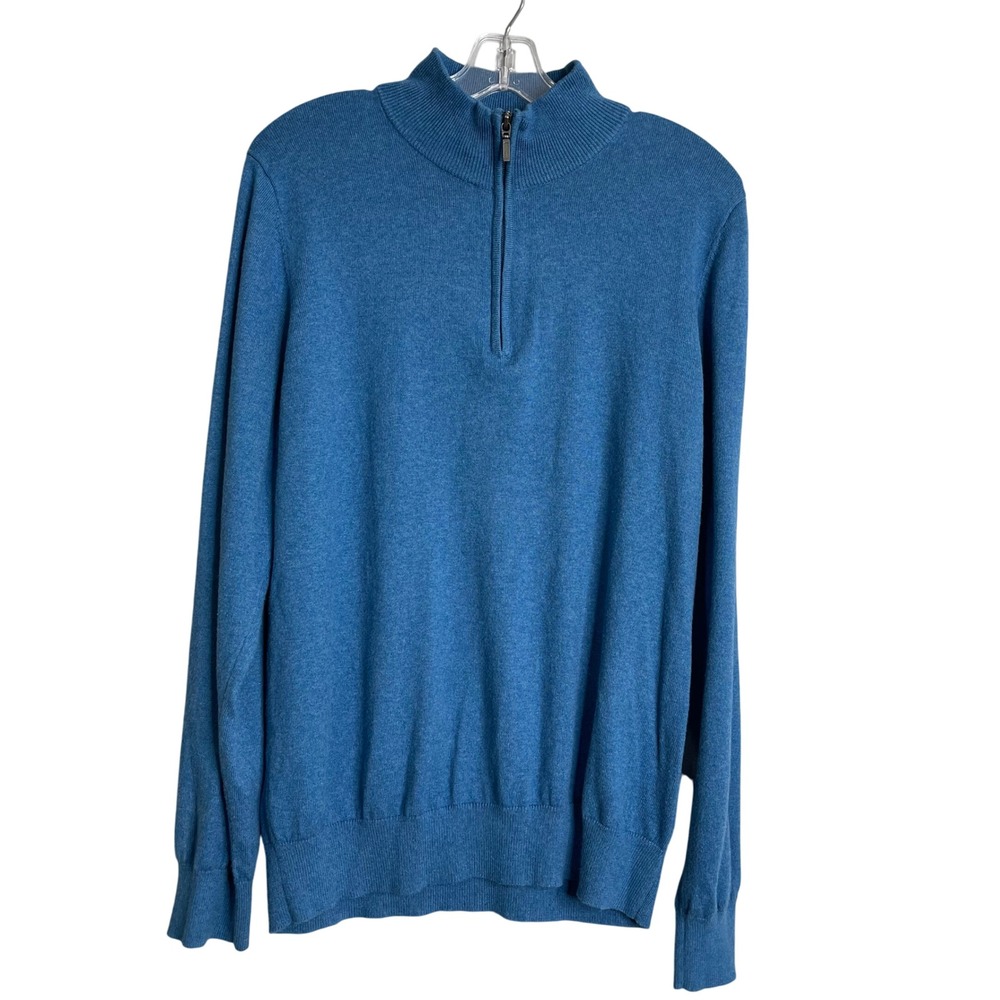 LL‎ Bean Sweater Mens M Blue Cashmere Cotton Quarter Zip Knit Preppy Outdoors